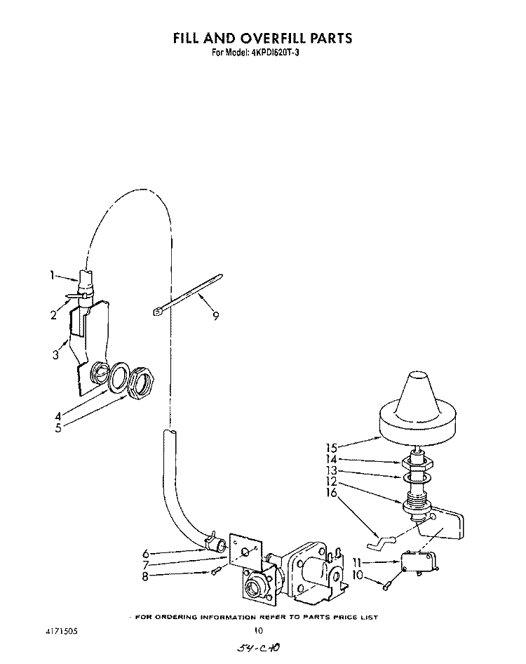 FILL AND OVERFILL Diagram and Parts List for 4KPDI620T3  KitchenAid Dishwasher