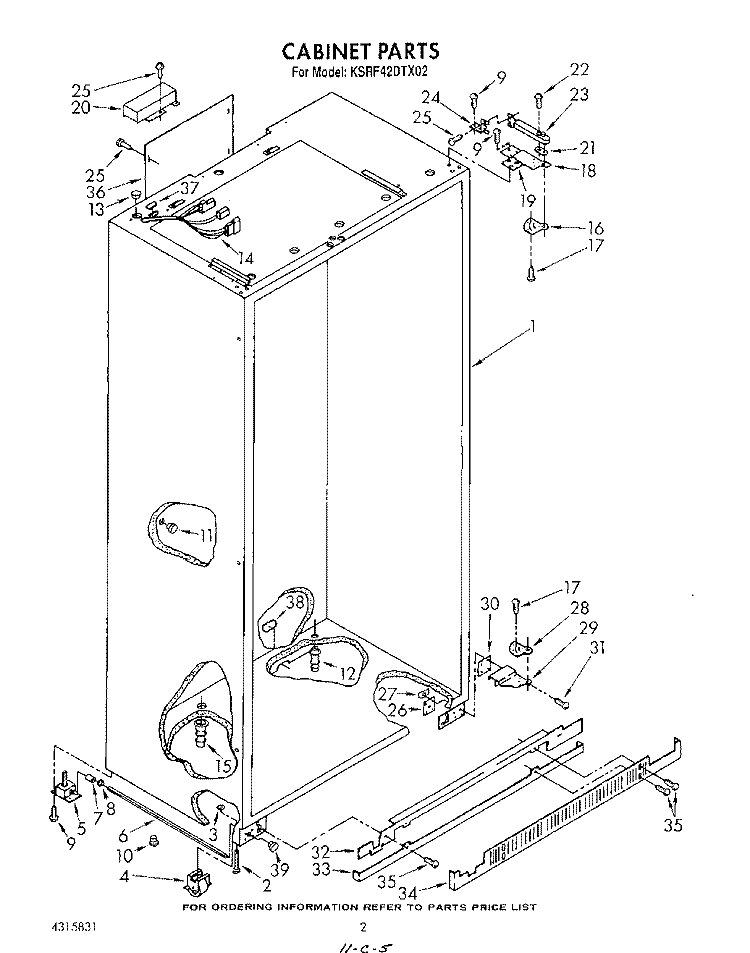 CABINET Diagram and Parts List for KSRF42DTX02  KitchenAid Refrigerator