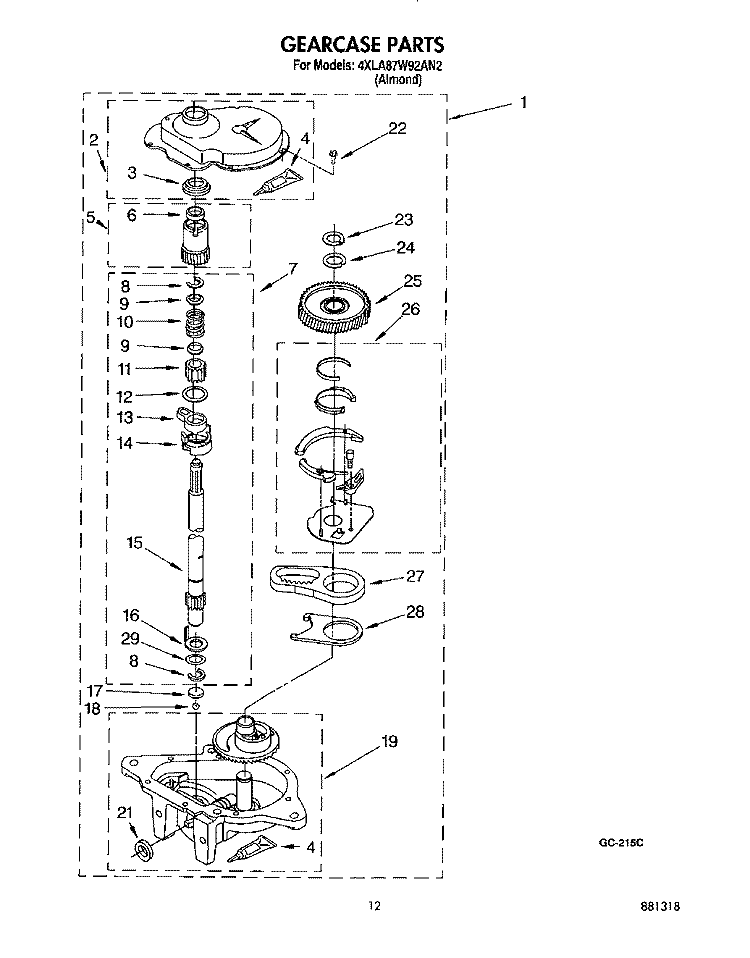 GEARCASE Diagram and Parts List for 4XLA87W92AN2  Whirlpool Washer