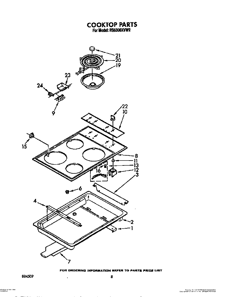 COOKTOP, OPTIONAL Diagram and Parts List for RS6300XVN2  Whirlpool Range