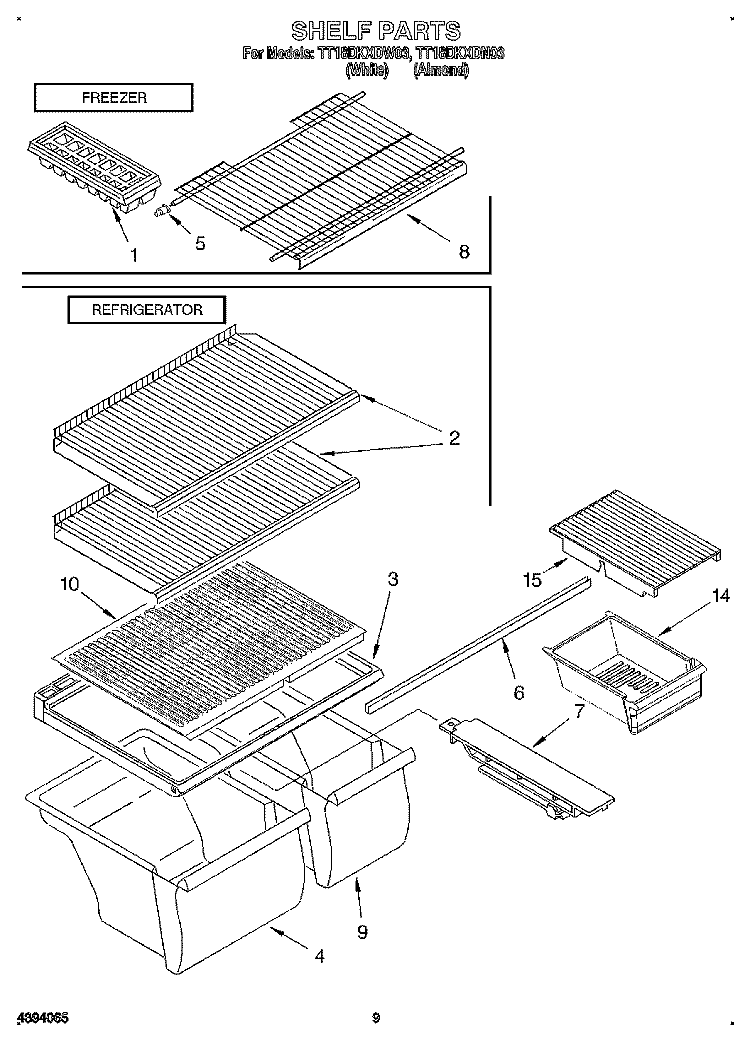 SHELF, LIT/OPTIONAL Diagram and Parts List for TT18DKXDN03  Estate Refrigerator