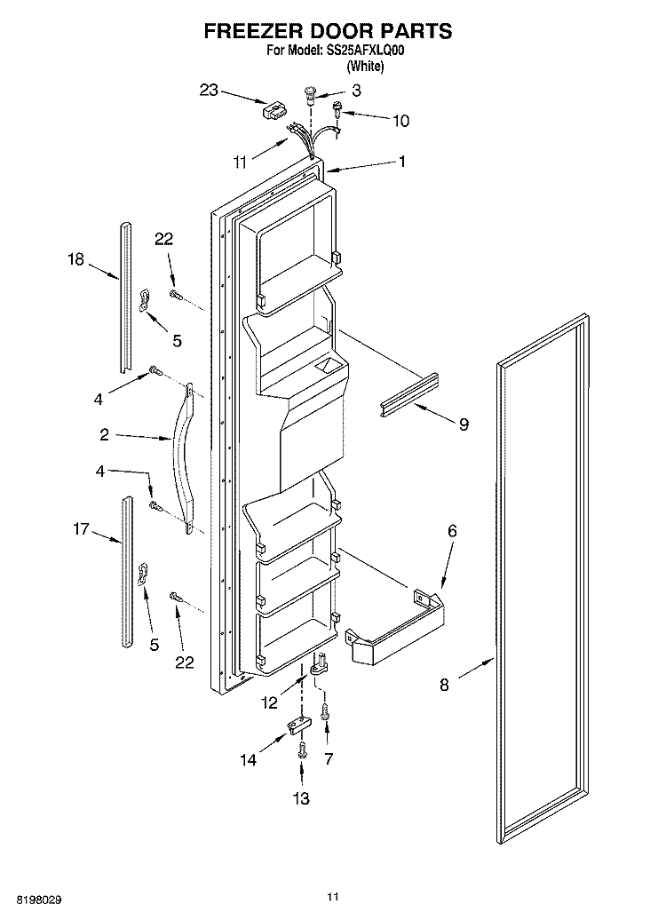 FREEZER DOOR Diagram and Parts List for SS25AFXLQ00  Whirlpool Refrigerator