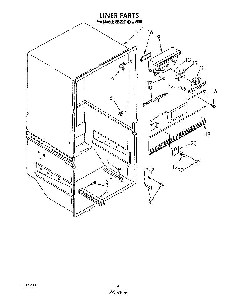 LINER Diagram and Parts List for EB22DMXWW00  Whirlpool Refrigerator