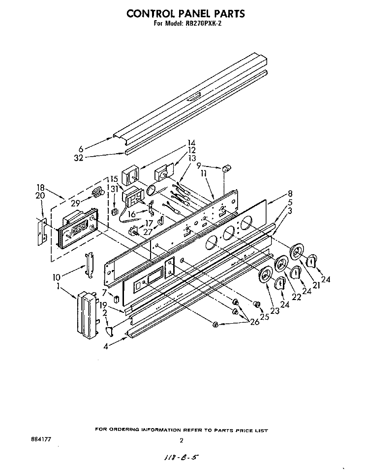 CONTROL PANEL Diagram and Parts List for RB270PXK2  Whirlpool Wall Oven