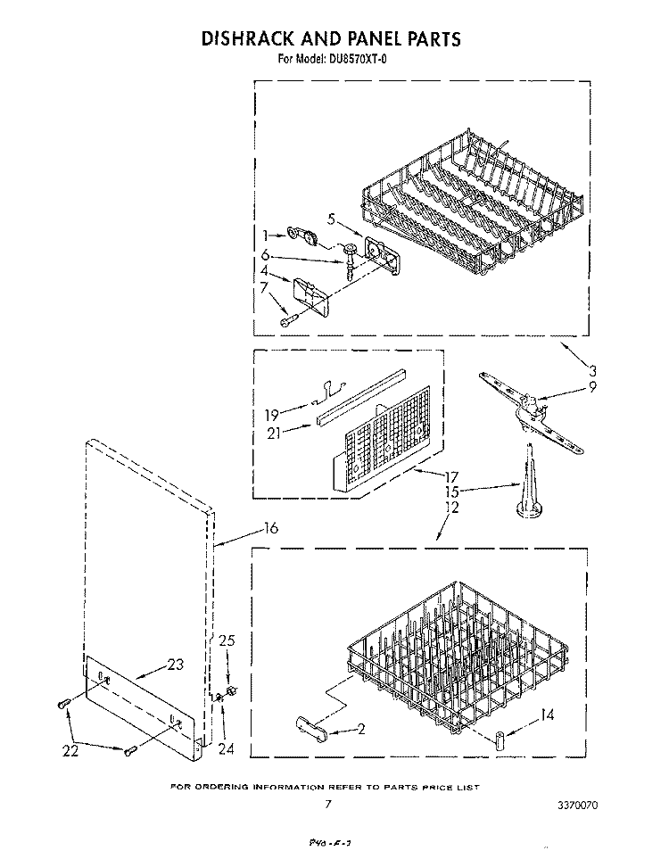 DISHRACK AND PANEL Diagram and Parts List for DU8570XT0  Whirlpool Dishwasher