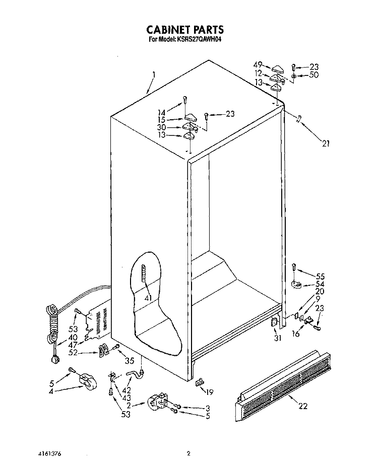 CABINET Diagram and Parts List for KSRS27QAWH04  KitchenAid Refrigerator