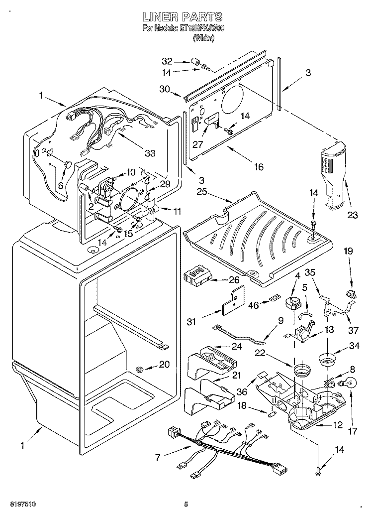 LINER Diagram and Parts List for ET18HPXJW00  Whirlpool Refrigerator