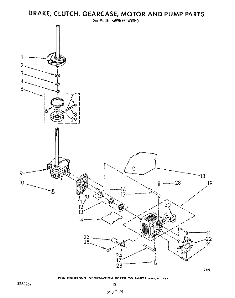 BRAKE, CLUTCH, GEARCASE, MOTOR AND PUMP Diagram and Parts List for KAWE760WAL0  KitchenAid Washer