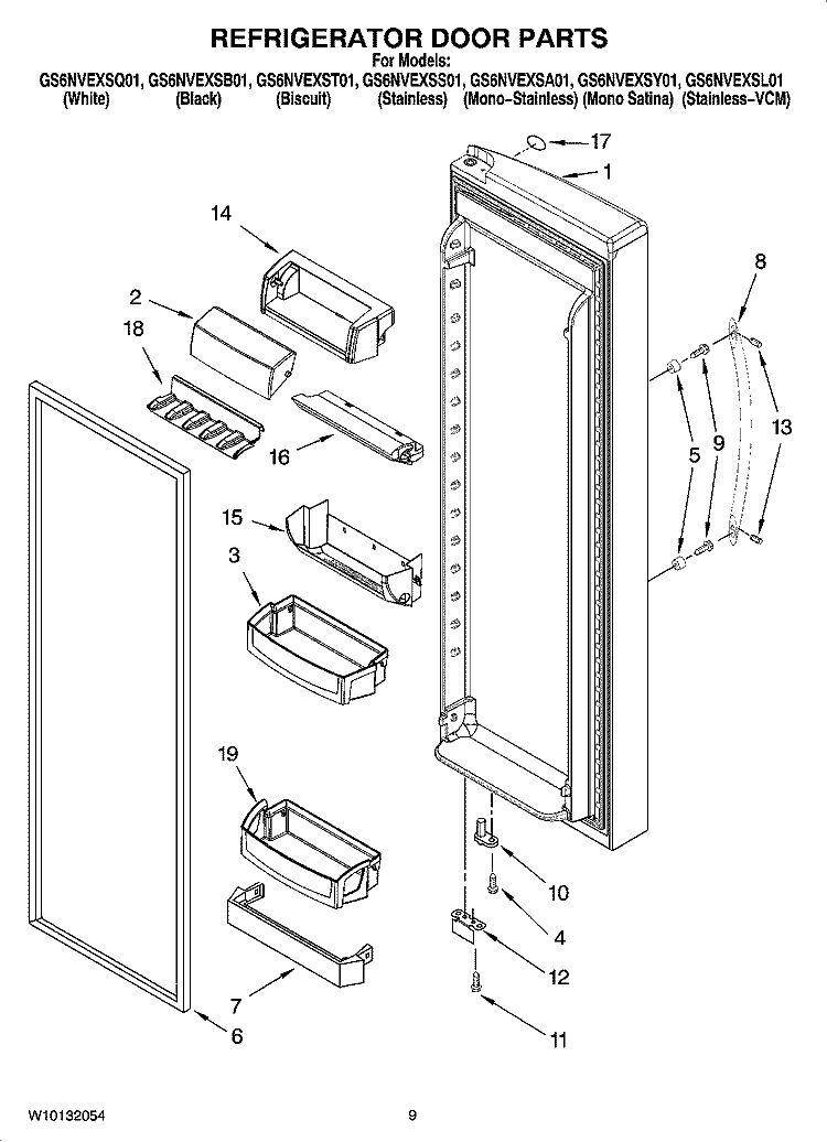 REFRIGERATOR DOOR PARTS Diagram and Parts List for GS6NVEXSB01  Whirlpool Refrigerator