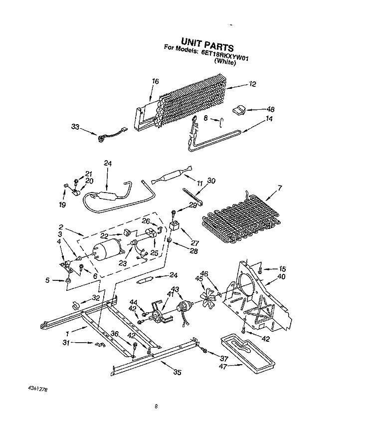 UNIT Diagram and Parts List for 6ET18RKXYW01  Whirlpool Refrigerator