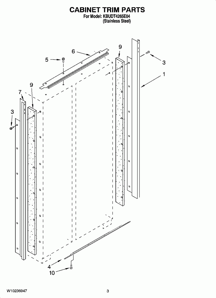 CABINET TRIM PARTS Diagram and Parts List for KBUDT4265E04  KitchenAid Refrigerator
