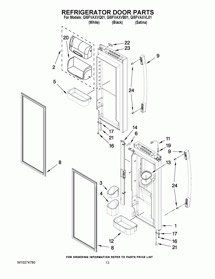 REFRIGERATOR DOOR PARTS Diagram and Parts List for GI5FVAXVB01  Whirlpool Refrigerator