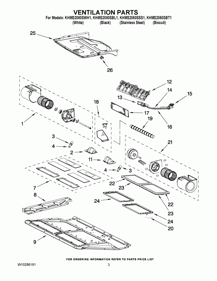 VENTILATION PARTS Diagram and Parts List for KHMS2050SSS1  KitchenAid Microwave