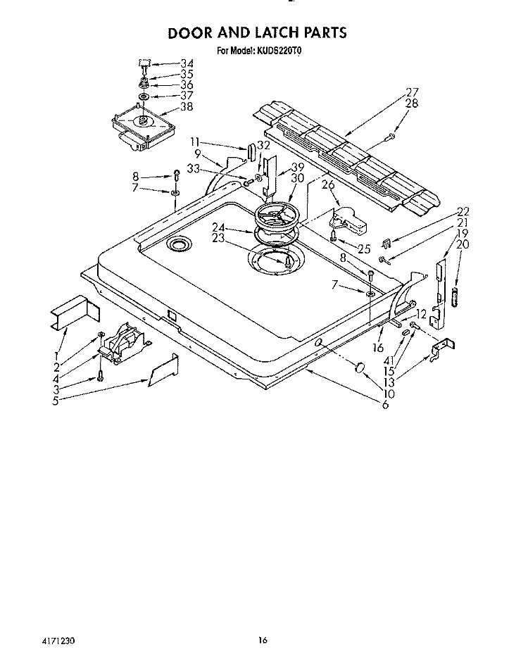 DOOR AND LATCH Diagram and Parts List for KUDS220T0  KitchenAid Dishwasher