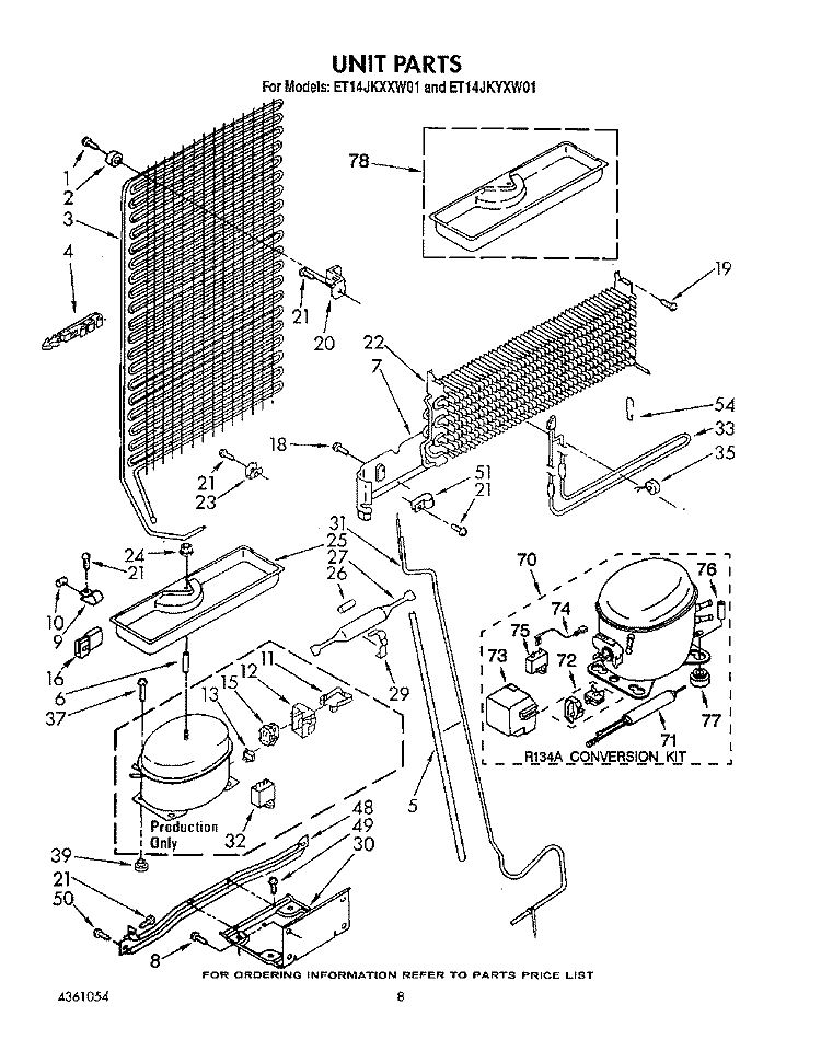 UNIT Diagram and Parts List for ET14JKXXN01  Whirlpool Refrigerator