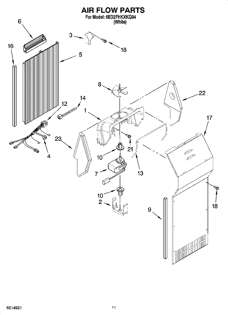 AIR FLOW PARTS Diagram and Parts List for 6ED2FHKXKQ04  Whirlpool Refrigerator