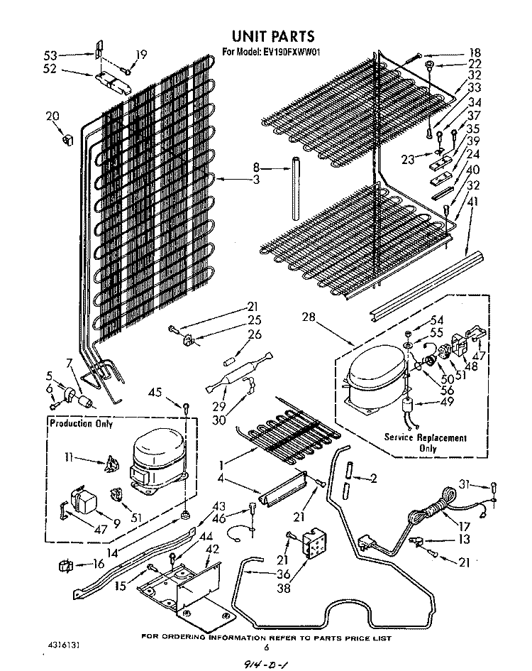 UNIT Diagram and Parts List for EV190FXWN01  Whirlpool Freezer