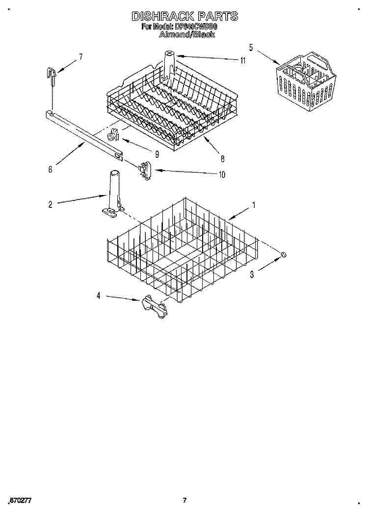 DISHRACK Diagram and Parts List for DP840CWDB0  Whirlpool Dishwasher