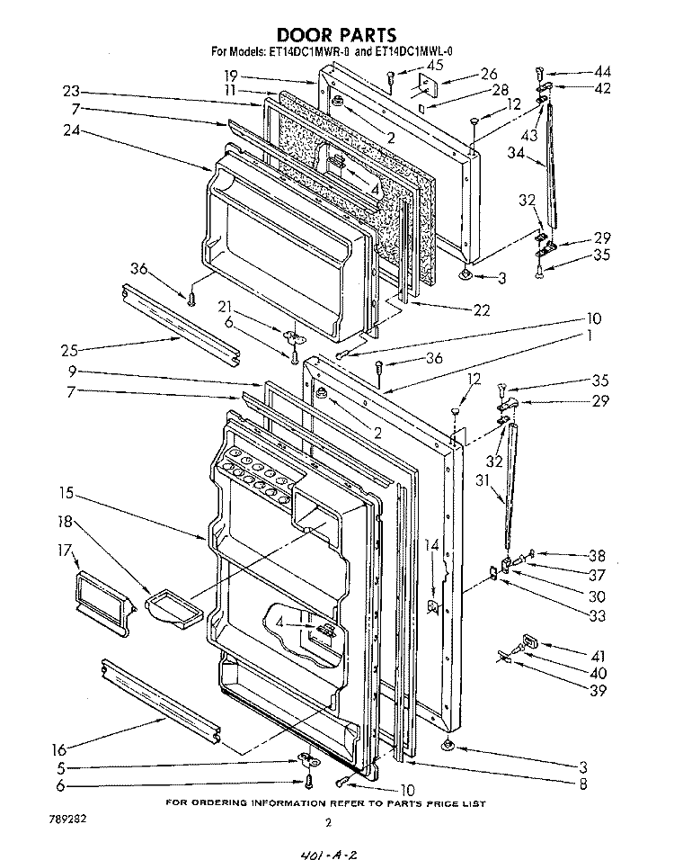 DOOR Diagram and Parts List for ET14DC1MWR0  Whirlpool Refrigerator
