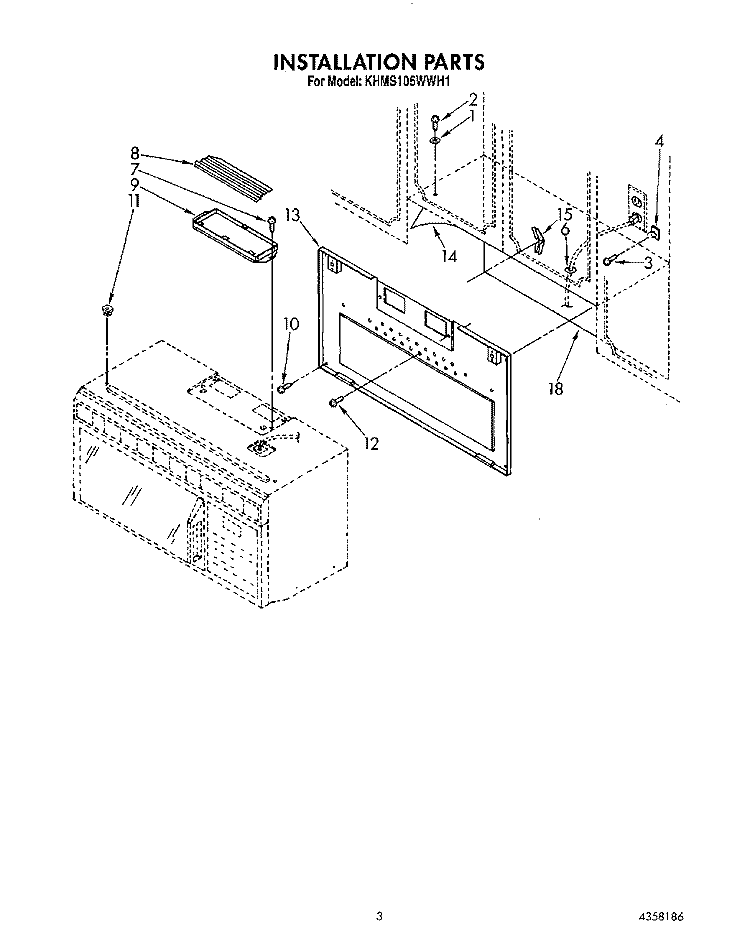 INSTALLATION Diagram and Parts List for KHMS105WBL1  KitchenAid Microwave