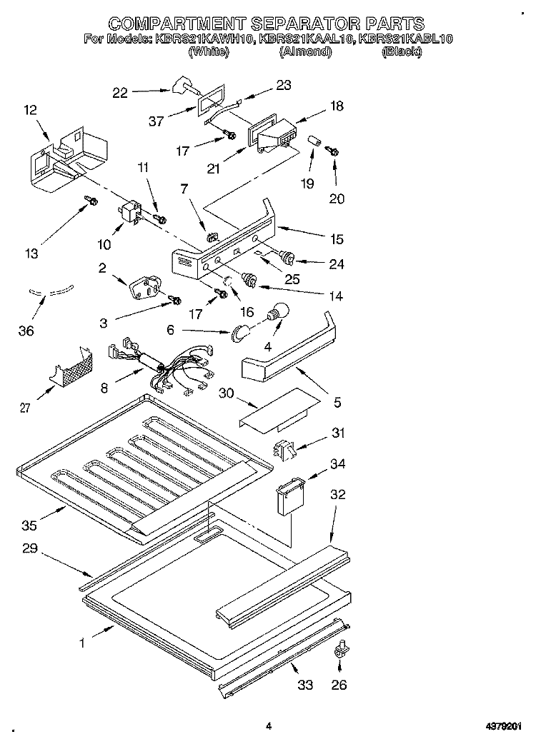 COMPARTMENT SEPARATOR Diagram and Parts List for KBRS21KABL10  KitchenAid Refrigerator