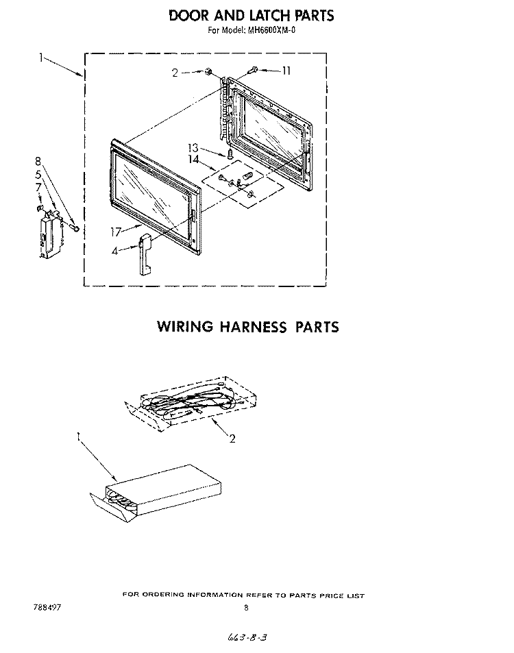 DOOR AND LATCH, WIRING HARNESS Diagram and Parts List for MH6600XM0  Whirlpool Microwave