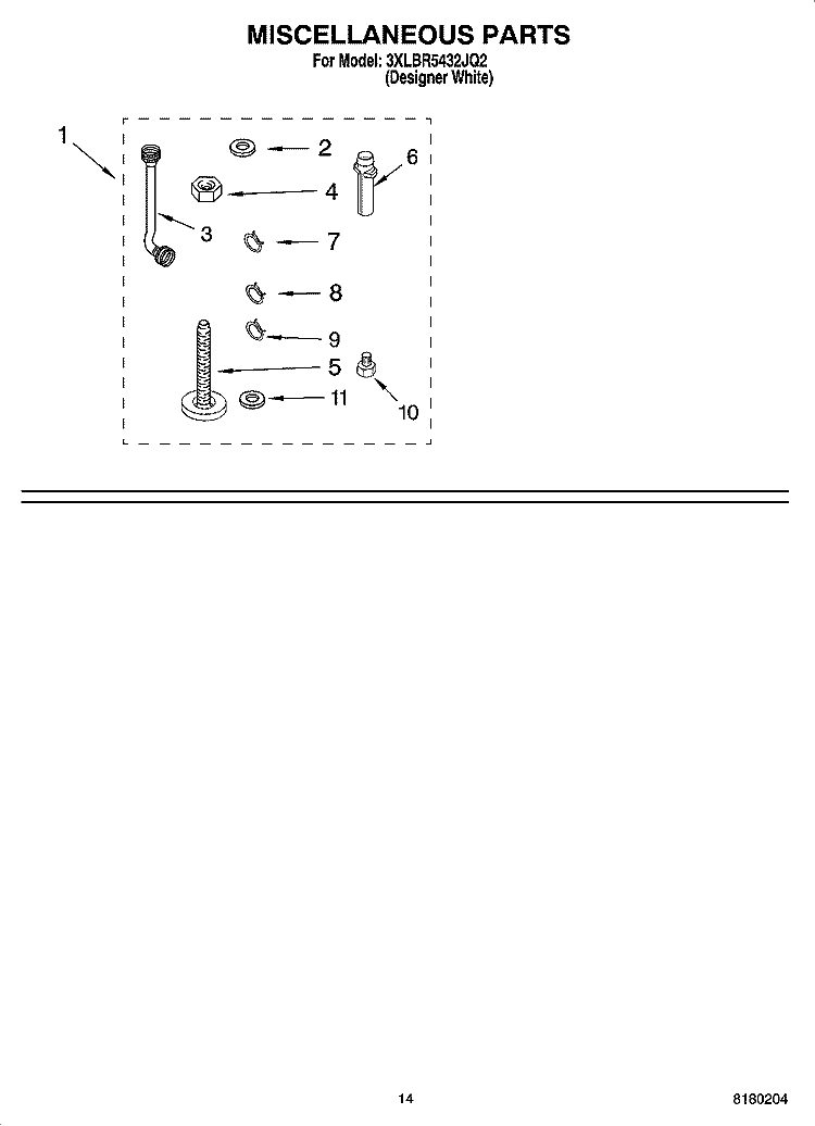 MISCELLANEOUS PARTS OPTIONAL PARTS (NOT INCLUDED) Diagram and Parts List for 3XLBR5432JQ2  Whirlpool Washer