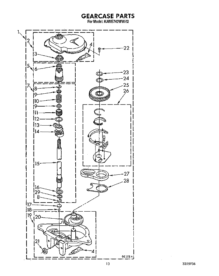 GEARCASE Diagram and Parts List for KAWE742WWH2  KitchenAid Washer