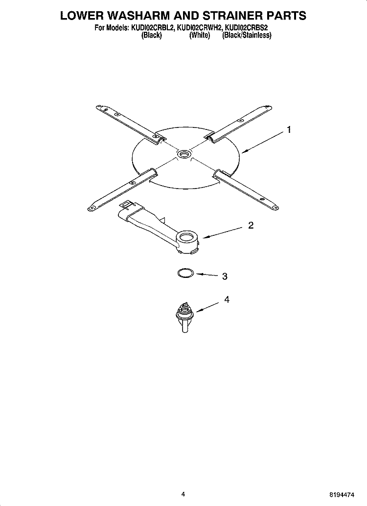 LOWER WASHARM AND STRAINER PARTS Diagram and Parts List for KUDI02CRWH2  KitchenAid Dishwasher
