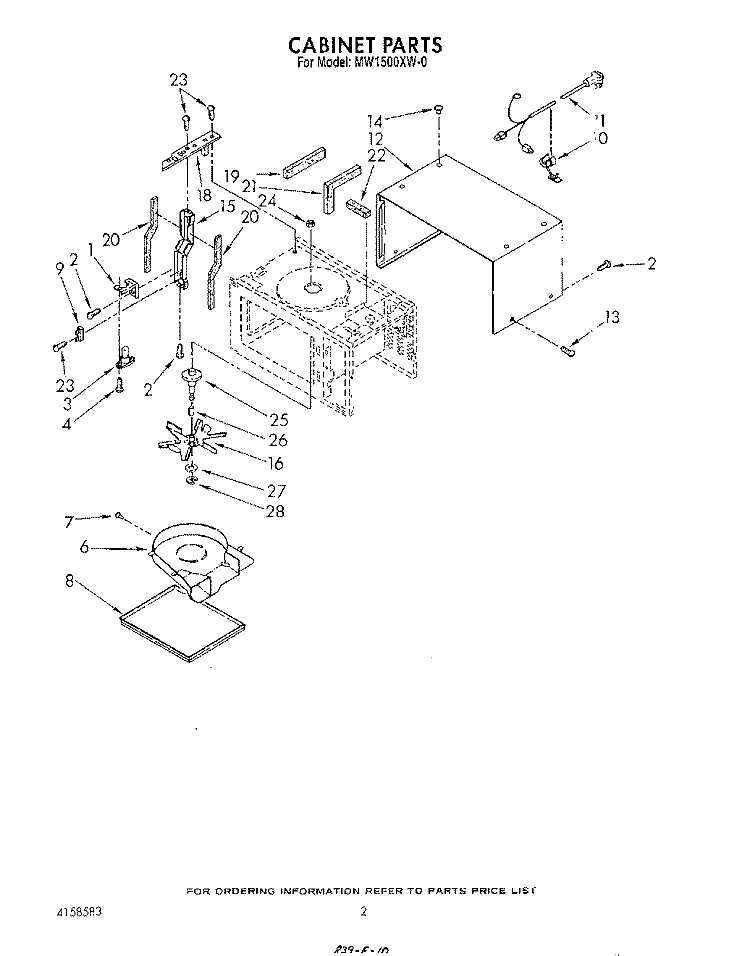 CABINET Diagram and Parts List for MW1500XW0  Whirlpool Wall Oven