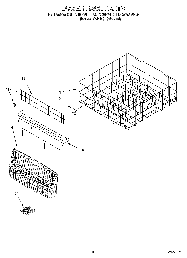 LOWER RACK Diagram and Parts List for KUDR24SEBL0  KitchenAid Dishwasher