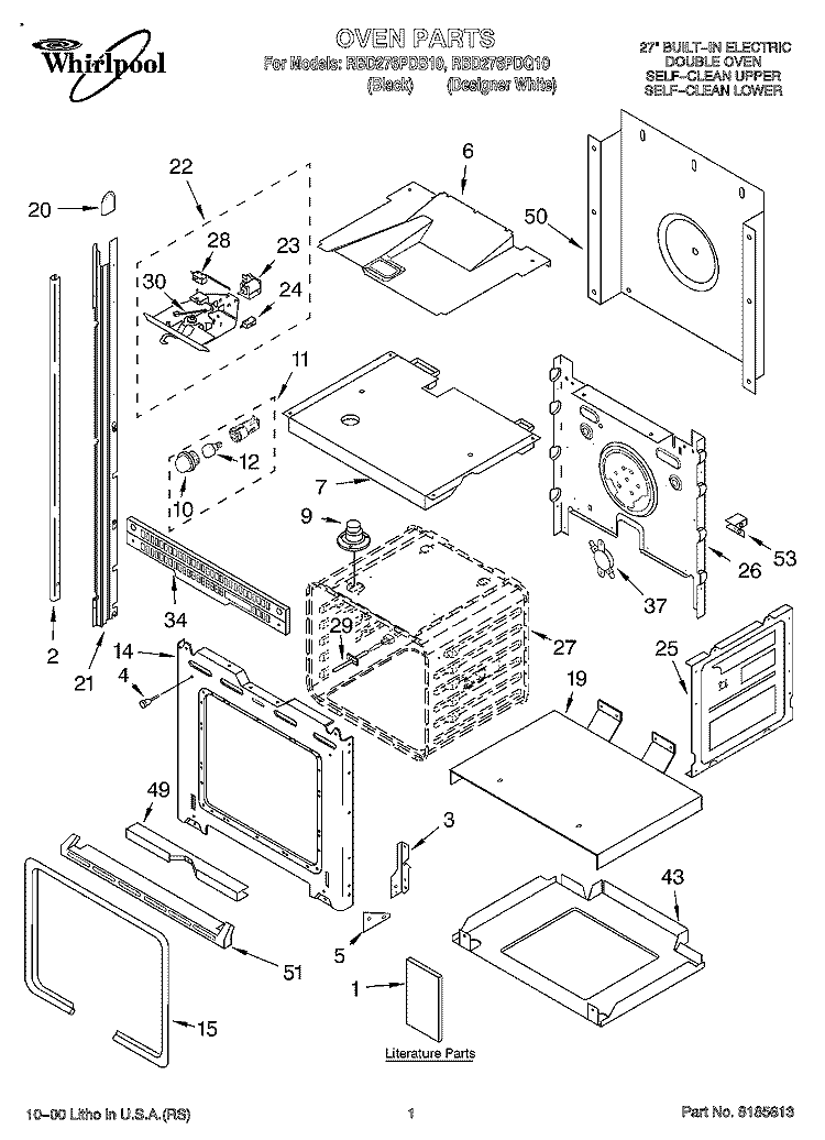 OVEN, LITERATURE Diagram and Parts List for RBD276PDQ10  Whirlpool Wall Oven