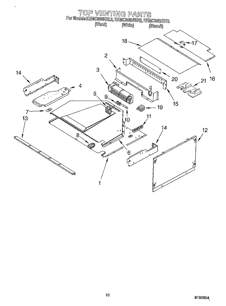 TOP VENTING Diagram and Parts List for KEMC308HWH2  KitchenAid Microwave Oven Combo