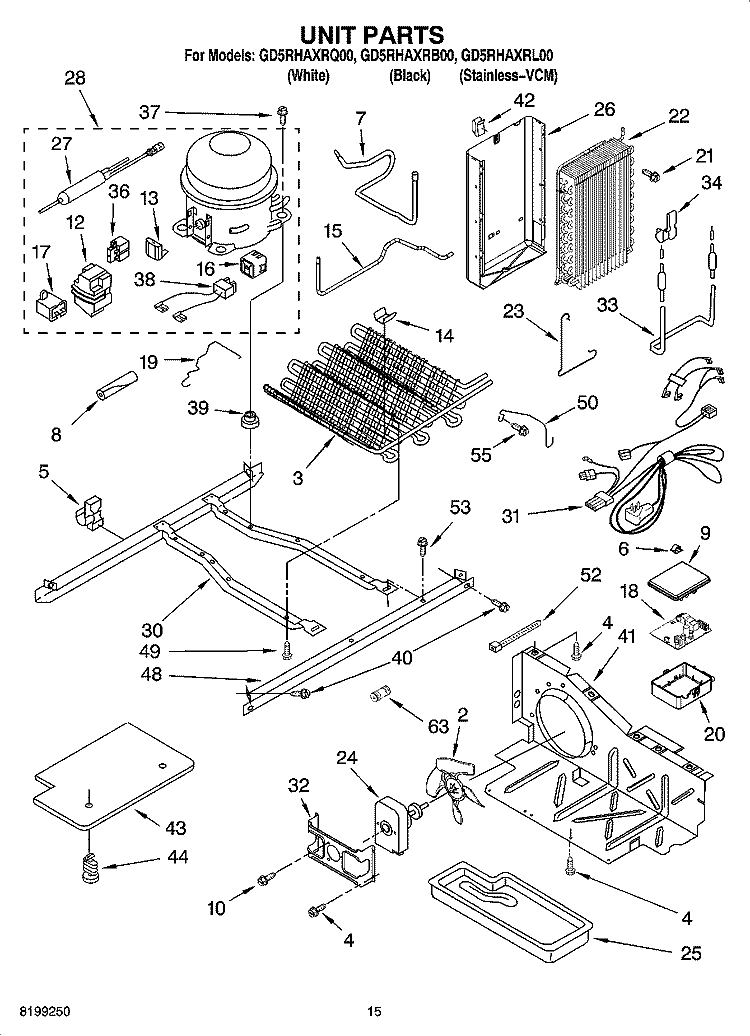 UNIT PARTS Diagram and Parts List for GD5RHAXRB00  Whirlpool Refrigerator