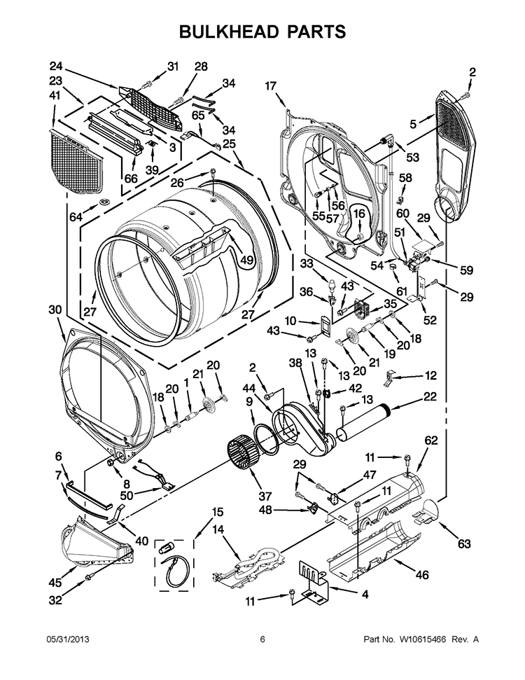 BULKHEAD PARTS Diagram and Parts List for YWED9371YW1  Whirlpool Dryer