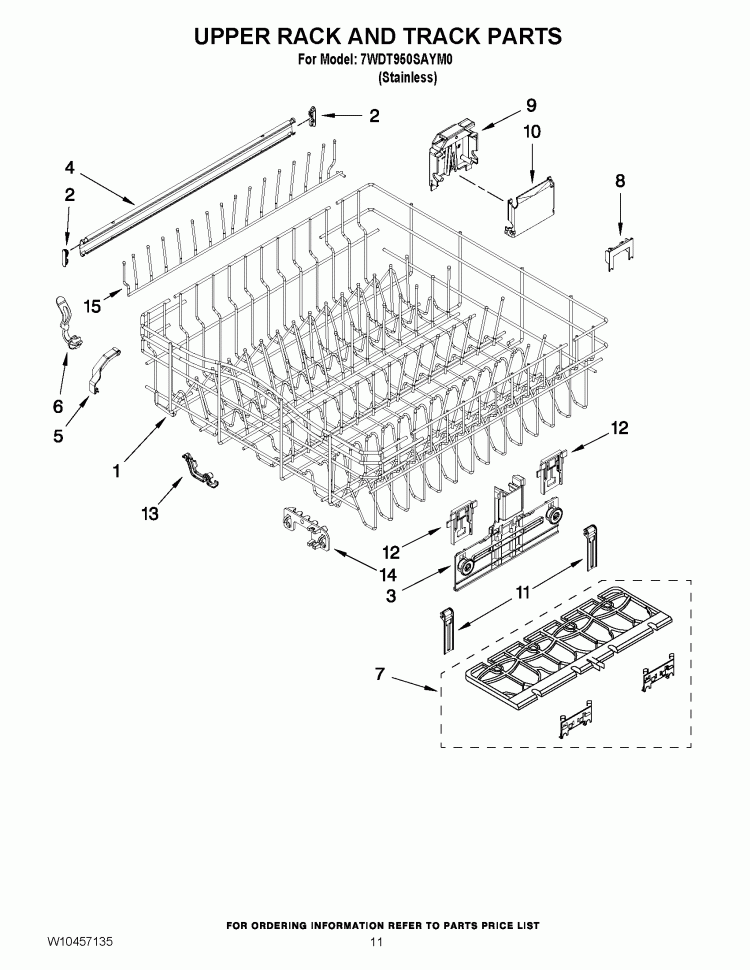 UPPER RACK AND TRACK PARTS Diagram and Parts List for 7WDT950SAYM0  Whirlpool Dishwasher
