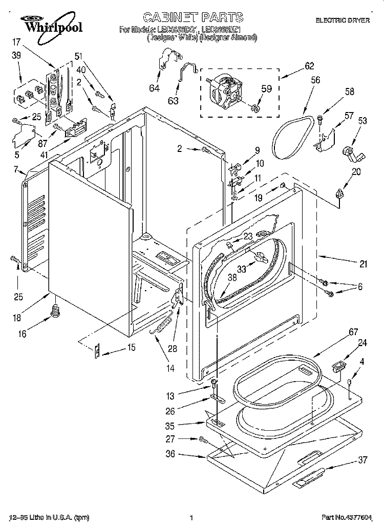 SECTION Diagram and Parts List for LEC8858DQ1  Whirlpool Dryer