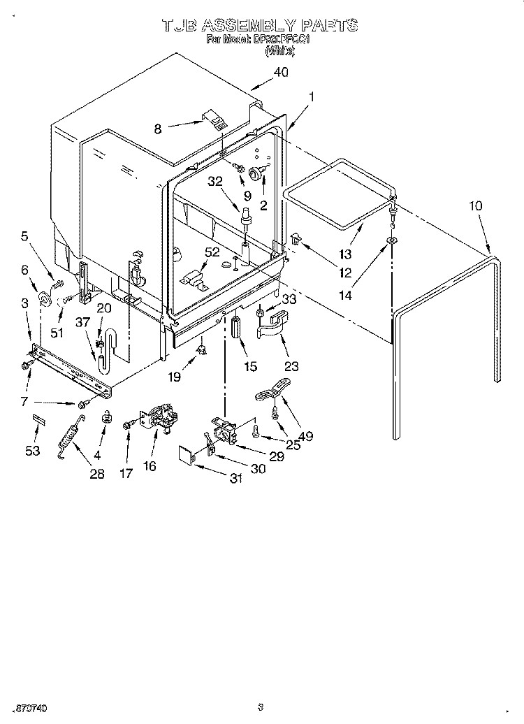 TUB ASSEMBLY Diagram and Parts List for DP920PFGQ1  Whirlpool Dishwasher
