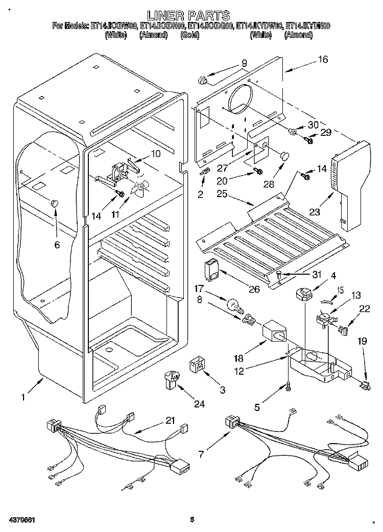 LINER, LIT/OPTIONAL Diagram and Parts List for ET14JKYDN00  Whirlpool Refrigerator