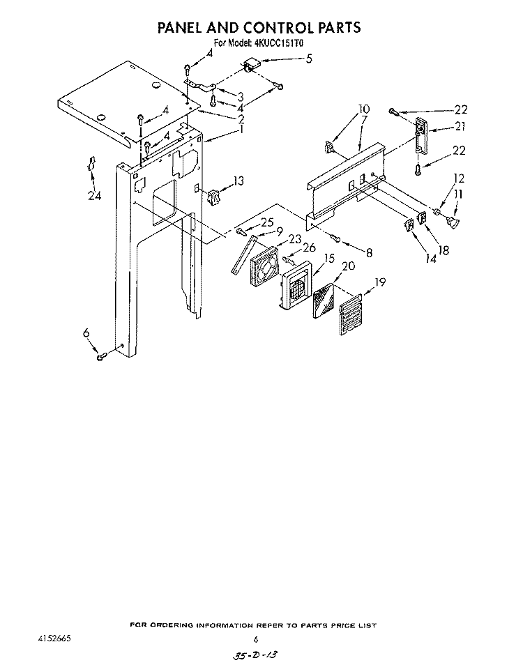 PANEL AND CONTROL Diagram and Parts List for 4KUCC151T0  KitchenAid Trash Compactor