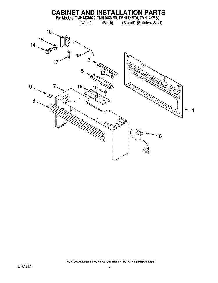 CABINET AND INSTALLATION PARTS Diagram and Parts List for TMH14XMB0  Estate Microwave