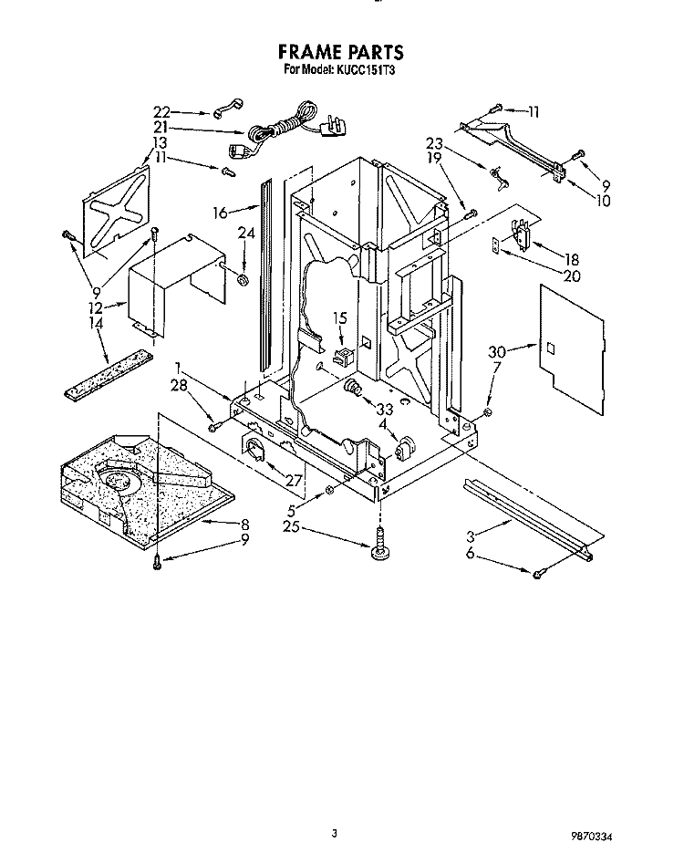 FRAME Diagram and Parts List for KUCC151T3  KitchenAid Trash Compactor