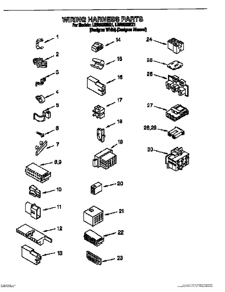 WIRING HARNESS Diagram and Parts List for LBR5232EQ1  Whirlpool Washer