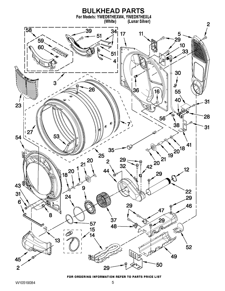 BULKHEAD PARTS Diagram and Parts List for YWED97HEXW4  Whirlpool Dryer