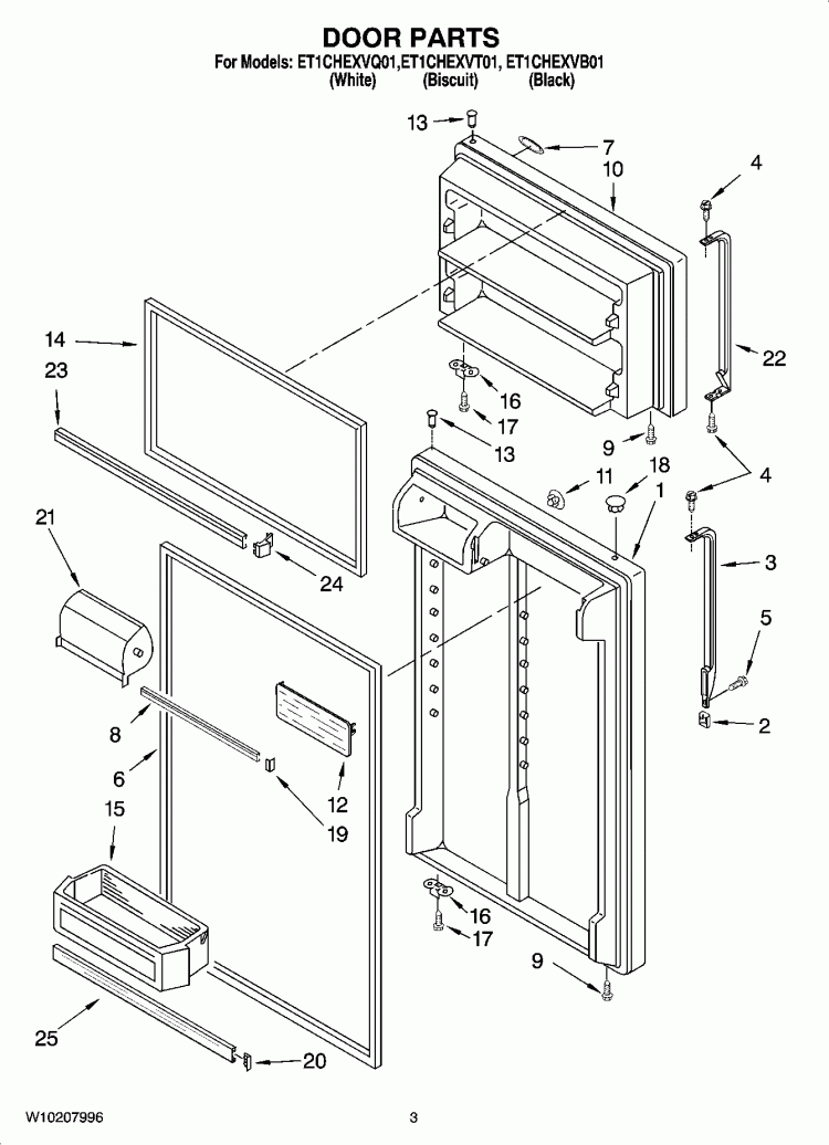 DOOR PARTS Diagram and Parts List for ET1CHEXVB01  Whirlpool Refrigerator