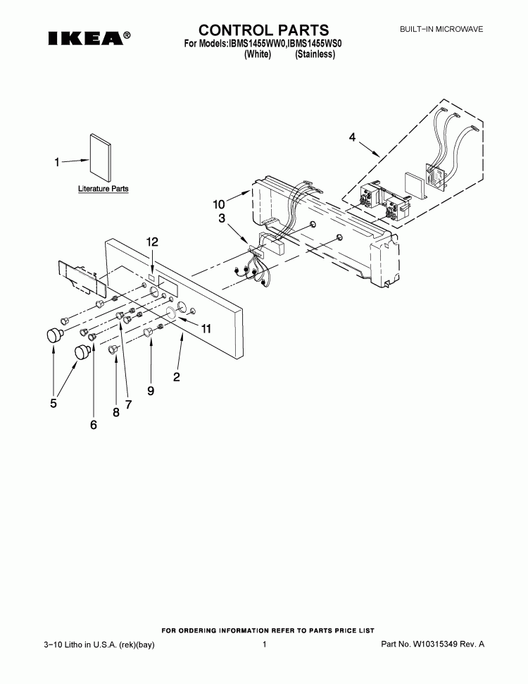 CONTROL PARTS Diagram and Parts List for IBMS1455WS0  Whirlpool Microwave