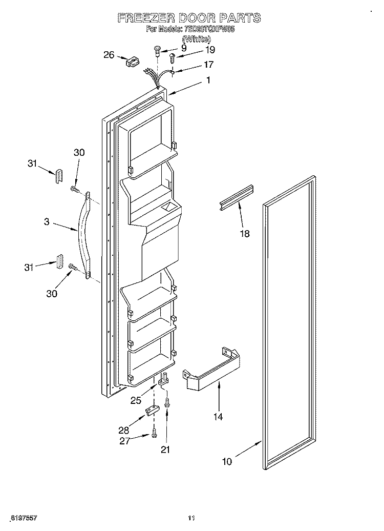 FREEZER DOOR Diagram and Parts List for 7ED20TQXFW05  Whirlpool Refrigerator