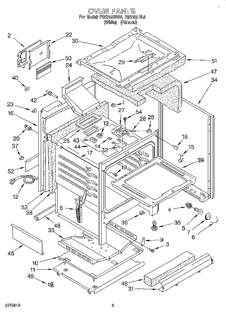 OVEN Diagram and Parts List for FGS385BL4  Roper Range