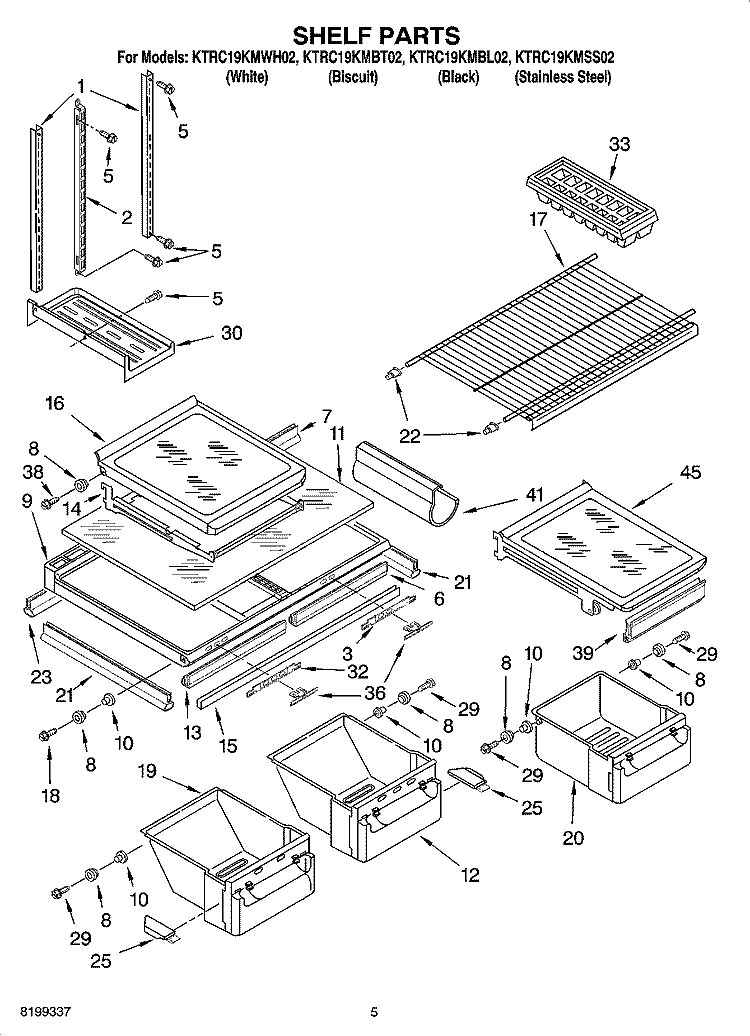 SHELF PARTS Diagram and Parts List for KTRC19KMBL02  KitchenAid Refrigerator