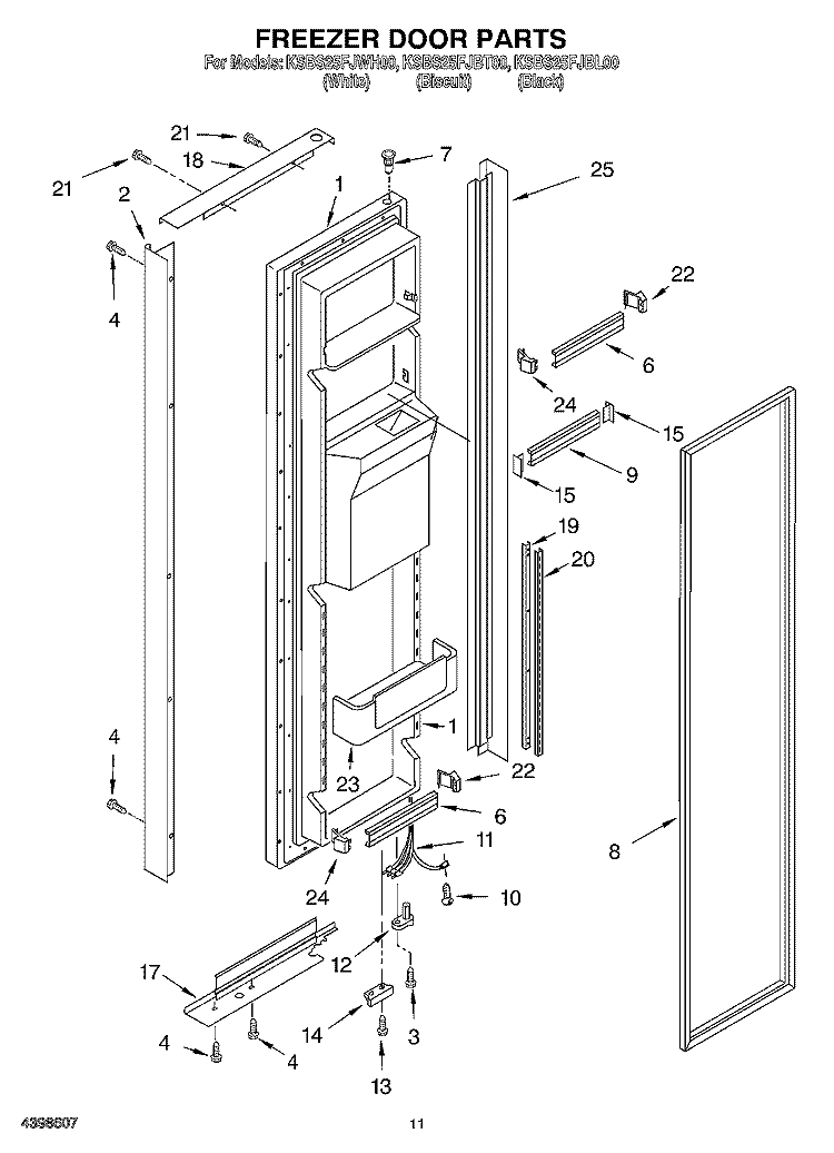 FREEZER DOOR Diagram and Parts List for KSBS25FJBL00  KitchenAid Refrigerator